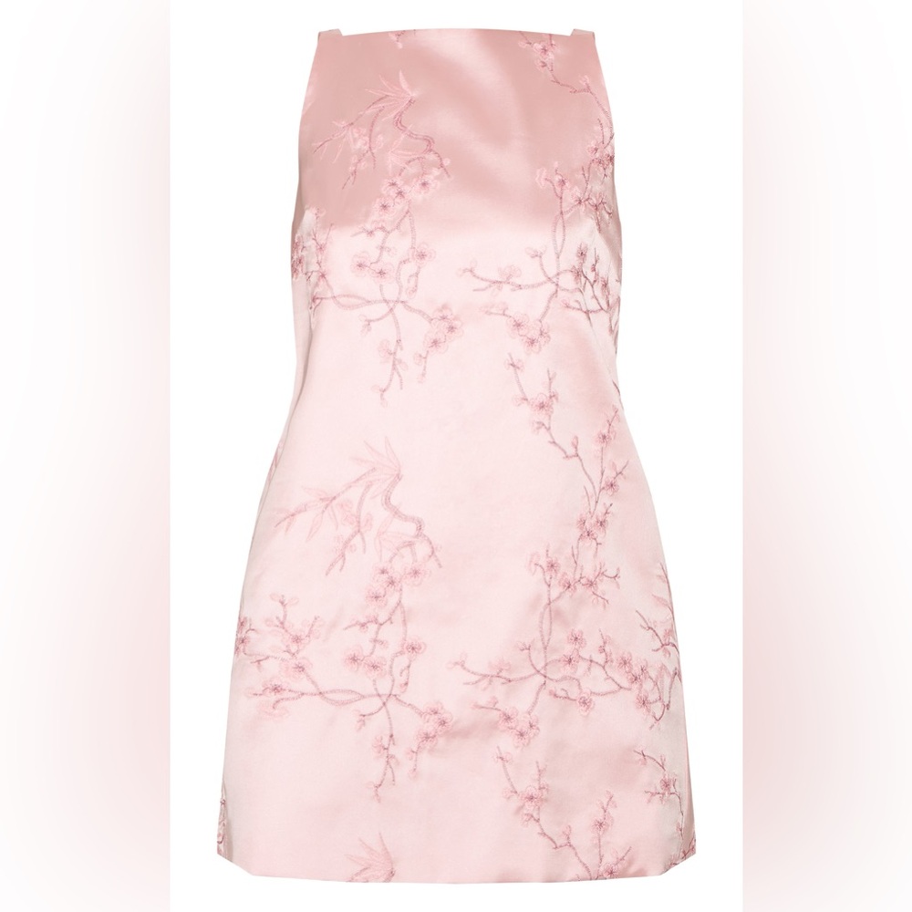 Pastel Pink Floral Embroidered A-Line Mini Dress